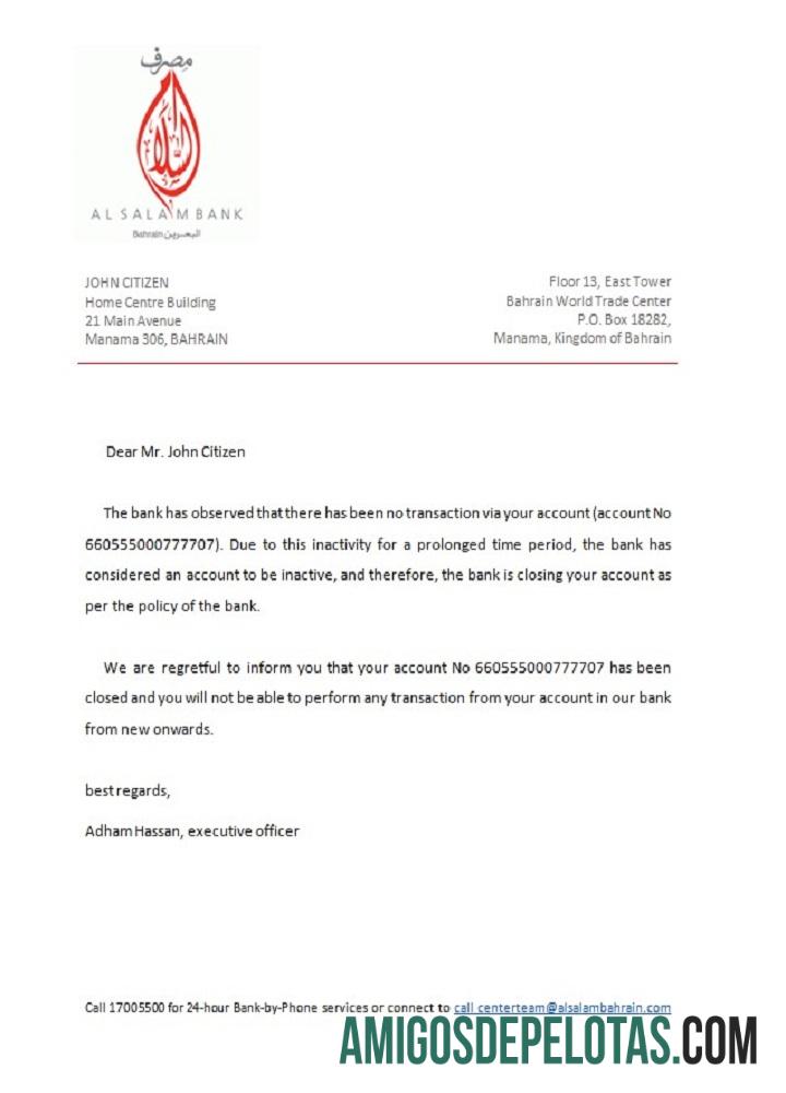 Referência de fechamento do Bahrain Al Salam exemplo real